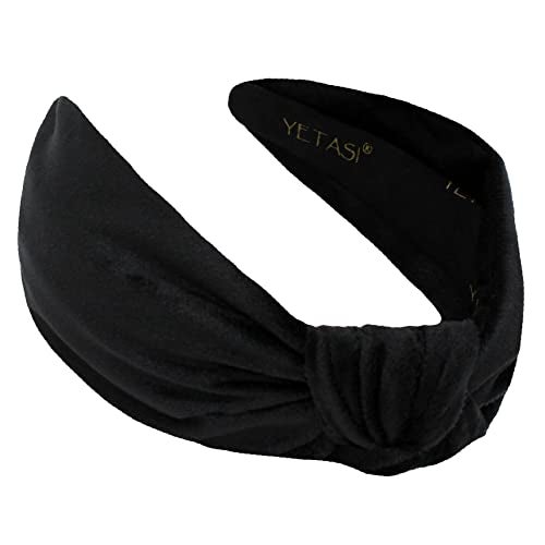 YETASI Velvet Black Headbands for Women Wearable All Day Trendy Womens Headbands are Knotted Headband for Womens Hair Cute Top Knot Fashion Designer Girls Head band